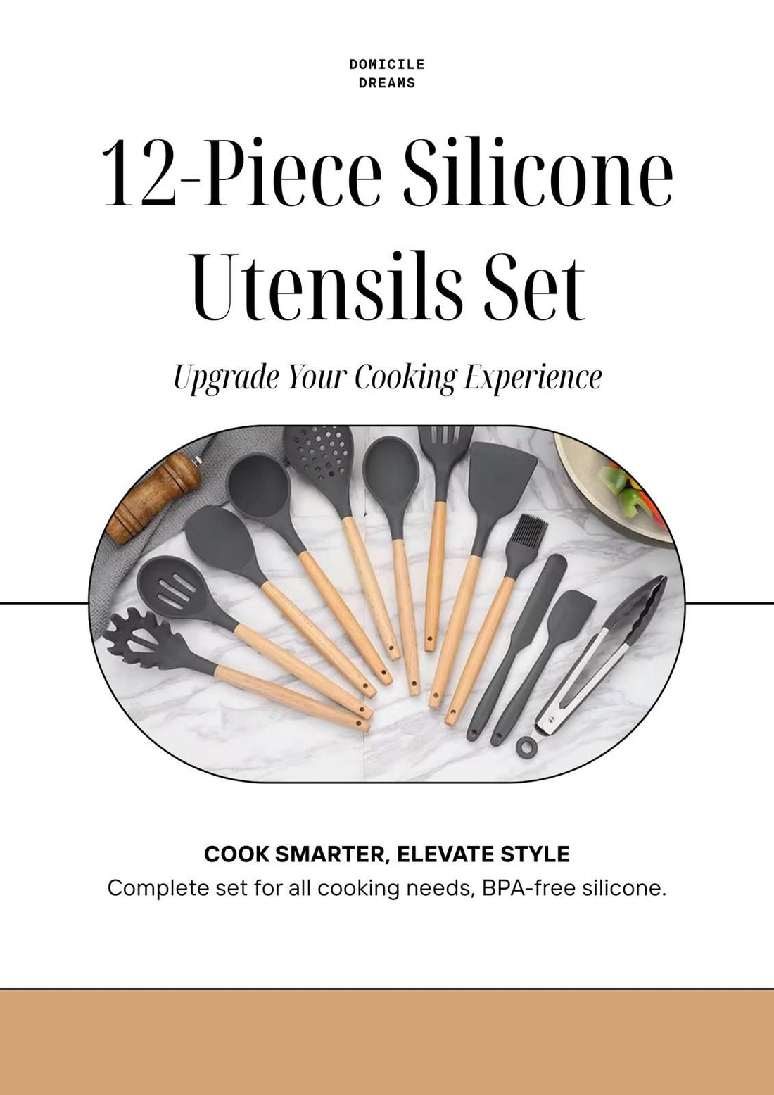 DomicileDreams 12-PCS Silicone Utensils Set With Plastic Holder