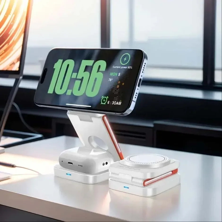 3 in 1 Foldable Magnetic Wireless Charger Stand 30W Fast Charging Station for iPhone 16 15 14 13 12 iWatch 10-2 Airpods Pro Max